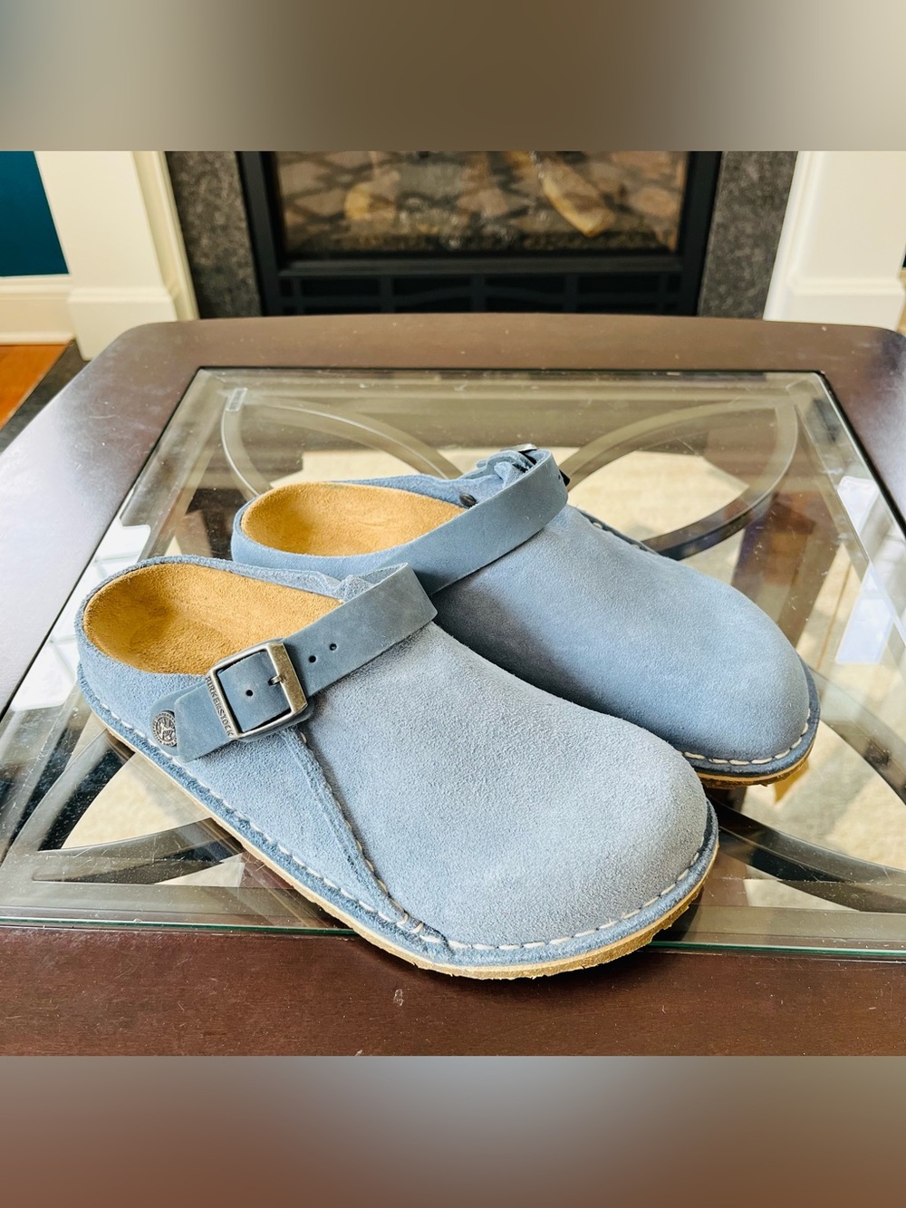 Sz 7 Birkenstock Lutry Premium Suede Leather Clogs elemental blue EU 38 Regular
